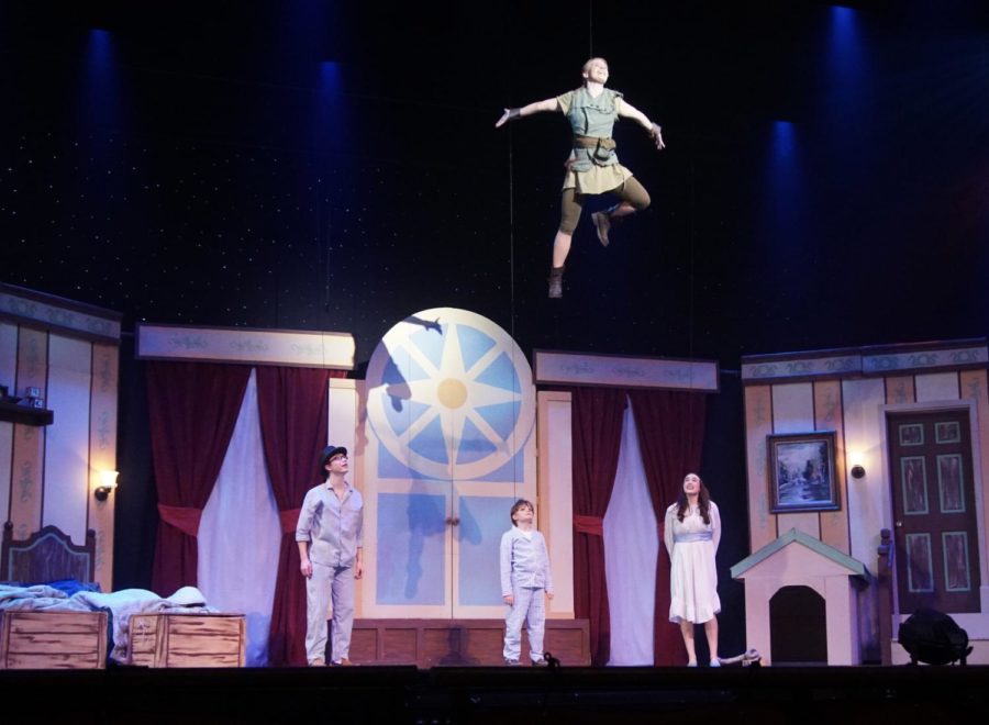 Peter Pan (Lucille Bishop) flying onstage.